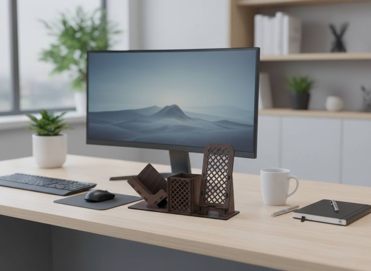 MDF Desk Organizer Set – Card, Pen & amp; Phone Holder