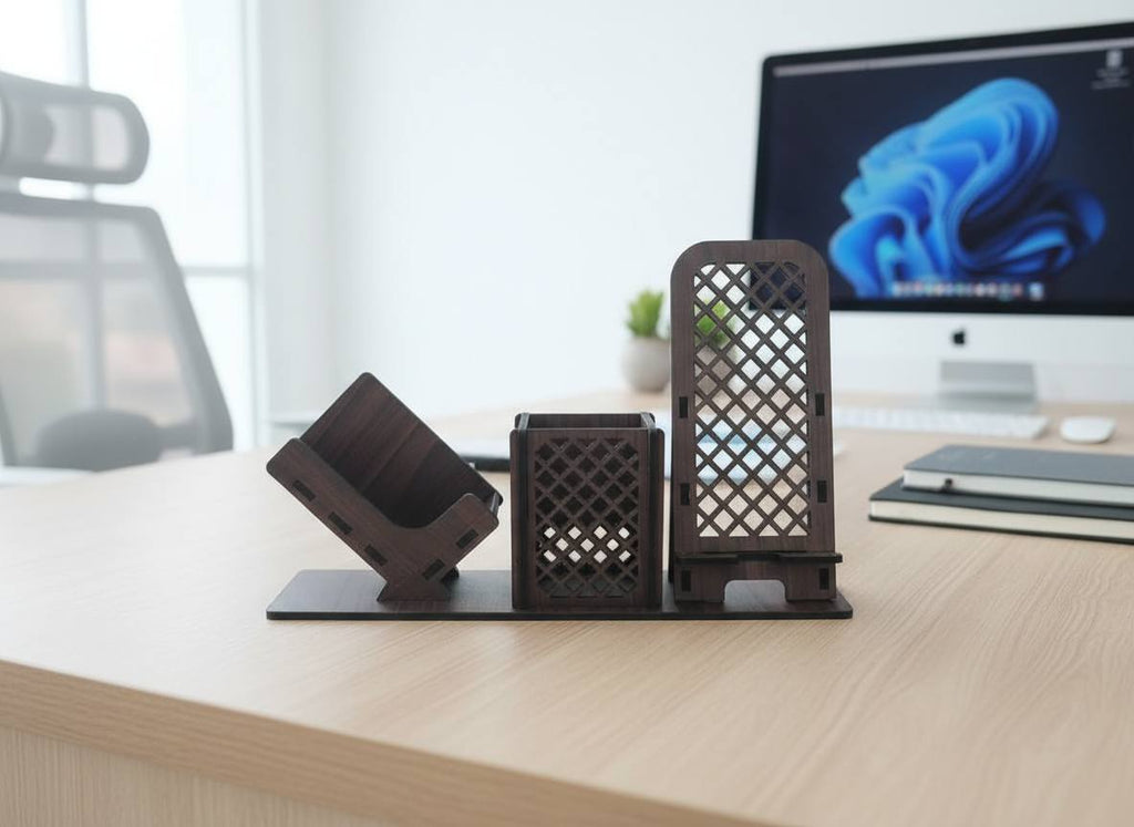 MDF Desk Organizer Set – Card, Pen & amp; Phone Holder