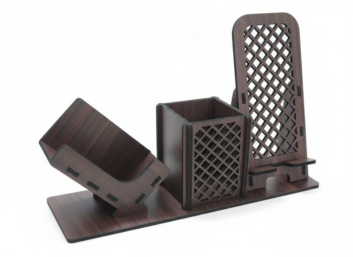 MDF Desk Organizer Set – Card, Pen & amp; Phone Holder